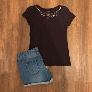 FINAL SALE Loft Purple Jeweled Accent Tee-Shirt